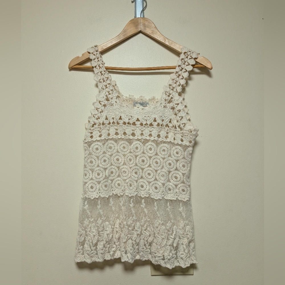 ISSI Ivory Boho Lace Crochet Tank – Romantic Cottagecore Festival Style – Size S